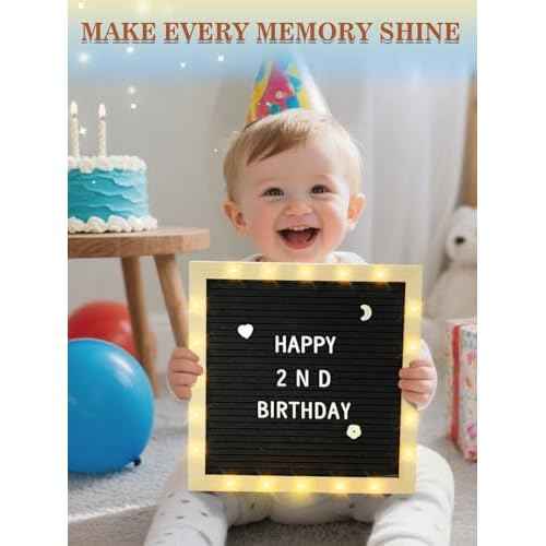Changeable Felt Letter Board with LED Lights - 10¡¿10" Message Custom Signs & Wood Stand & 450 Letters, Poster Board for Christmas/Pregnancy/Baby Announcement/Classroom Wall Decor Gifts, Black