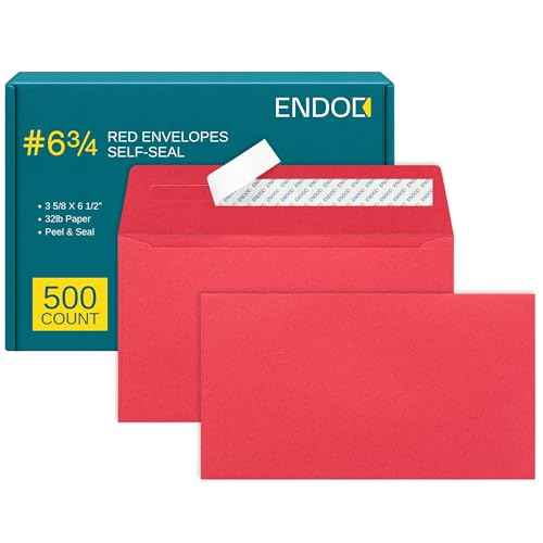 #6 3/4 Red Envelopes Self Seal, 500/pack, Colored Envelopes Letter Size 6 1/2 x 3 5/8 inch, Business Envelopes for Cards, Invitations, Holiday, Postcards, Gifts - 32lb Heavyweight Paper