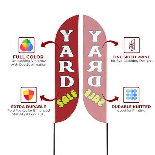 Yard Sele Sign feather flag for Outdoor by Mavis Print | 11.5 FEET Long Polyester Outdoor Banner Flag for Easy Hang | HD Print Swooper I Flag Only for Business Sele Advertising I Flag Only