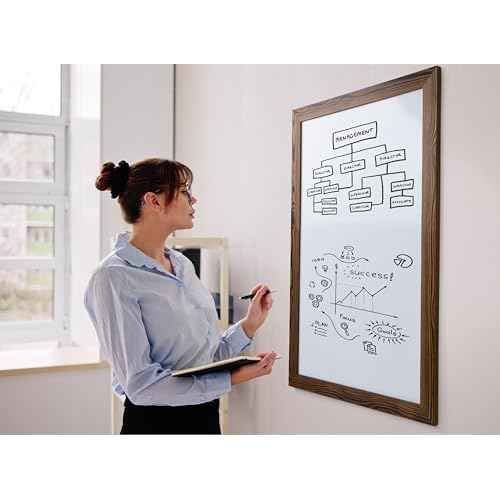 Real Wooden Framed Magnetic Dry Erase Whiteboard, 24" X 36", Vertical/Horizontal Wall Mount, Includes Black Marker, Eraser and 4 Magnets, by Better Office Products (Rustic Brown)