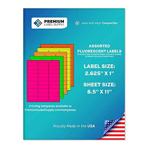 Premium Label Supply Bright Neon Color Fluorescent Stickers - 2.625" x 1" Address Labels - (Assorted Fluorescent, 3000 Labels)