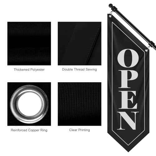 Open Wall-Mounted Flag, Double-Sided Open Flag with Pole and Mounting Kit, Three-ply Hanging Open Signs for Business Flags Vintage Style (Black-B, 27")