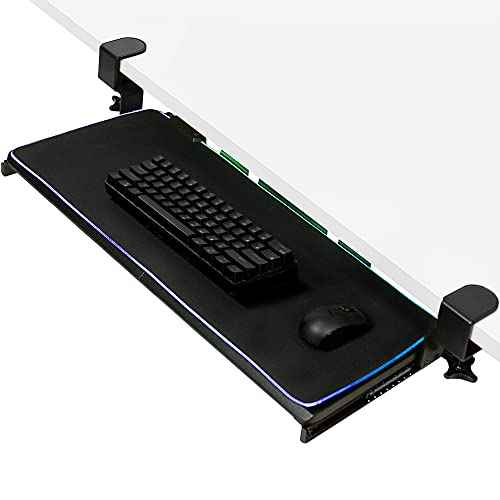 VIVO Large Under Desk Keyboard Tray with RGB LED Light Mouse Pad, C-clamp Mount, 27 (33 Including Clamps) x 11 inch Slide-Out Platform Computer Drawer for Typing, Black, MOUNT-KB05P
