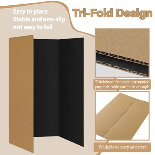 VinTS 4 Pack 36x48 Black Trifold Poster Boards for Presentations and Displays