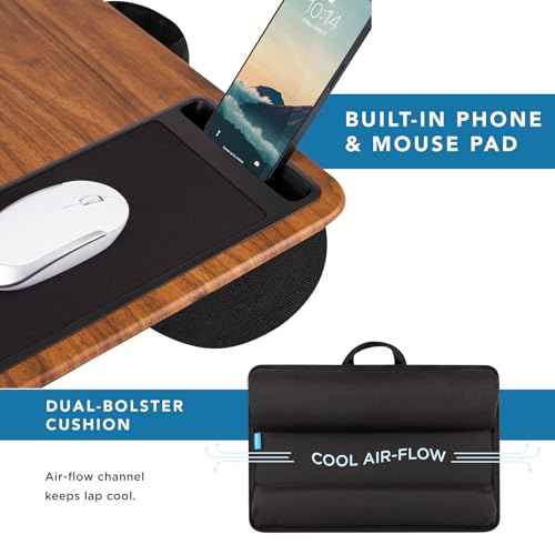 LAPGEAR Home Office Pro Lap Desk with Wrist Rest, Mouse Pad, and Phone Holder - Espresso Woodgrain - Fits up to 15.6 Inch Laptops - Style No. 91612