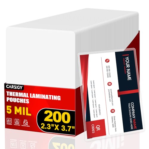 CAREGY 200 Count Thermal Laminating Pouches,5Mil,Hold 2 x 3.5 inch Business Card Laminate Pouches for Laminator, Clear Lamination Paper Protection 2.3 x 3.7 inch, Round Corner, Home & Office