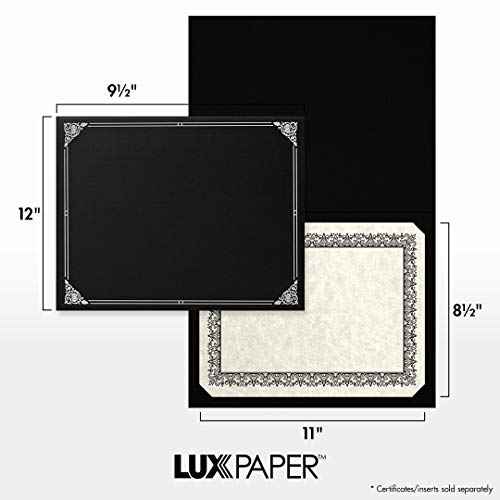 LUXPaper 9.5" x 12" Certificate Holders | Black Linen | Embossed Silver Foil Floral Border | 100lb. Cover | 25 Qty