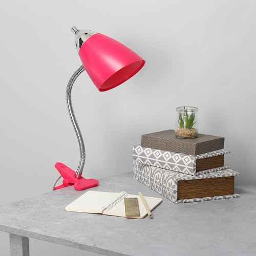 Simple Designs LD1097-PNK 17.5" Sleek & Flossy Adjustable FlexiClip Desk Lamp, for Office, Bedroom, Living Room, Pink