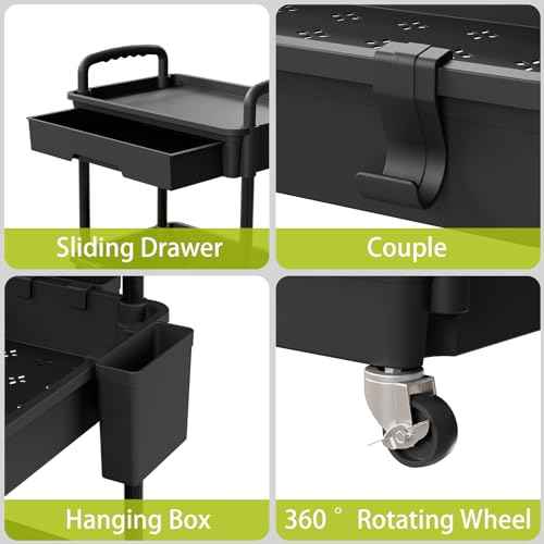 4 Tier Rolling Cart Organizer,Art Craft Diaper Bedside Snack Laundry Room Bathroom Organizer Narrow Thin Slim Rolling Trolley Utility Cart with Wheels for Kitchen,Office(Black)