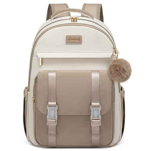 LOVEVOOK School Backpack for Teen Girls, Cute Student Backpack Purse Kid Bookbag for 14-16 Teenage, Back to School Backpacks Fit 15.6 Inch Laptop, Large College Travel Bag, Beige-Khaki