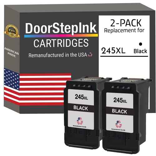 DoorStepInk Remanufactured in The USA Ink Cartridge Replacements for Canon PG-245XL 245 XL 243XL 243 XL 2 Black Ink Cartridges for PIXMA iP2850 iP2820 MG2520 MX490 TR4520 TS3350 TS3322 Shows Ink Level