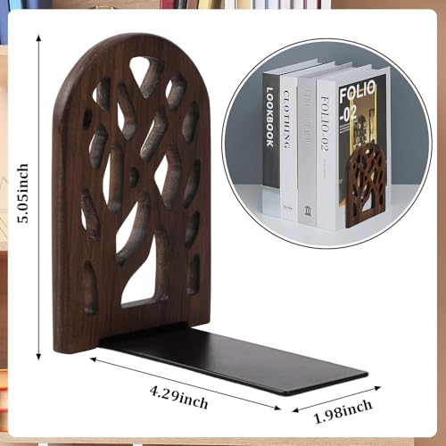 Wood Tree Book Ends Set of 2 Heavy Non-Skid Shelving Support