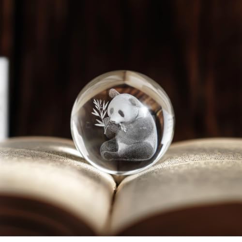 ZEERSHEE Panda Crystal Ball with Stand - 2.3 Inch 3D Laser Engraved Glass Decor