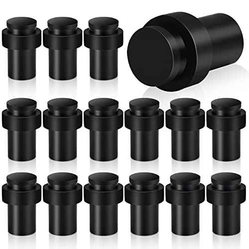 KOLAKO Door Stoppers, 16 Pack Cylindrical Floor Mount Door Stop Black Heavy Duty Door Stops Stainless Steel Metal Safety Floor Doorstops for Wall