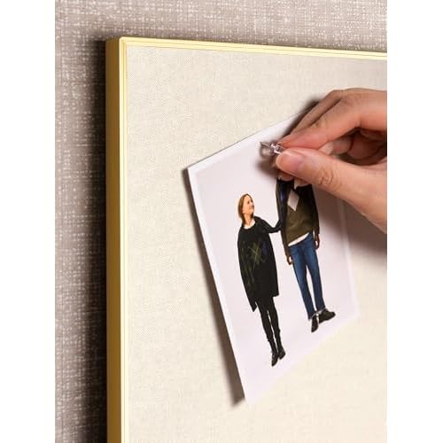 Bulletin Board 30 x 20 inches, Oatmeal White Pin Board, Golden Aluminum Framed Fabric Cork Board with 10 Push Pins