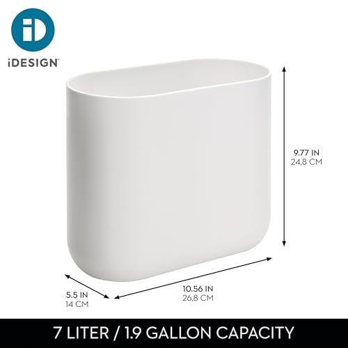 iDesign Small Slim Plastic Bathroom Trash Can, Garbage Can for Bedroom, Office, Desk, Dorm, 2-Pack, White