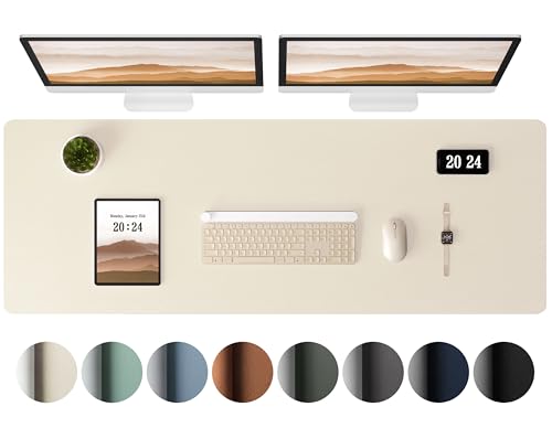 Aothia Beige 38" x 13.8" Leather Desk Pad Protector, Waterproof Office Mat