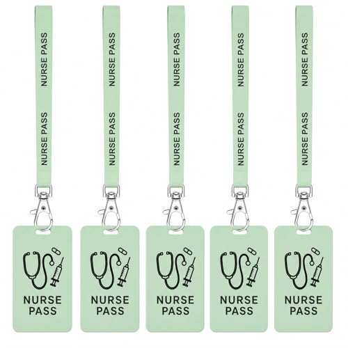 BEMAXYE Green Nurse Shaped Lanyards with Passes Set for Teachers & Staff, Waterproof PVC Classroom Passes (5 Pack)