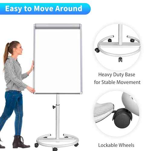 maxtek Mobile Dry Erase Board ? 40x28 inches Magnetic Portable Whiteboard Stand Easel White Board Flipchart Easel Board with 25 Sheets Paper Pad for School Supplies