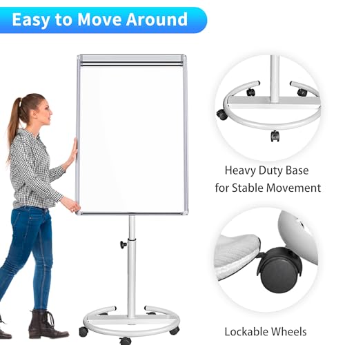 Whiteboard on Wheels 40x28in - Magnetic Dry Erase Easel with Paper Pad & Adjustable Height