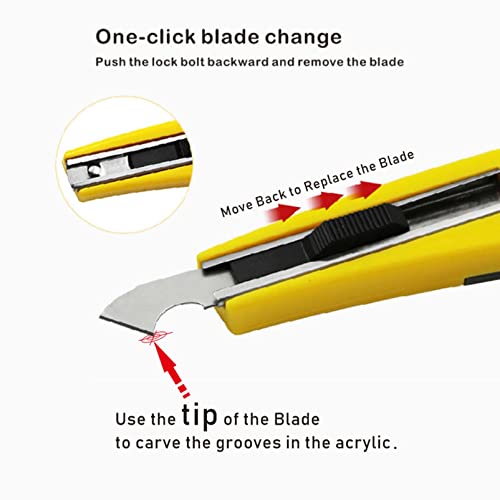 Professional Acrylic Sheet Cutter Scoring Knife with 11 Blades & Curved Handle