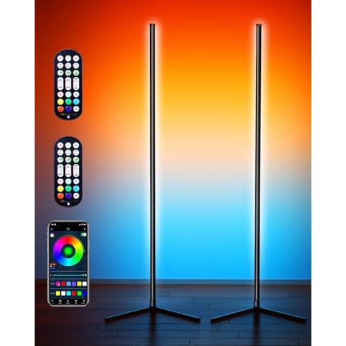 Smart RGB Corner Floor Lamp, APP & Voice Control, 16 Million Color Changing LED Light with Remote, Dimmable Ambient Lighting for Bedroom, Living Room, Game Room