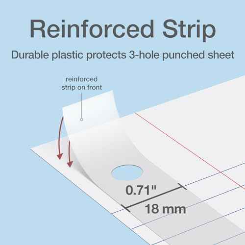 Oxford Reinforced Filler Paper, 8 x 10.5 Inch, Wide Rule, 3 Hole Punched, Lined Loose Leaf Paper for Ring Binders, 100 Sheets, White (1002098)