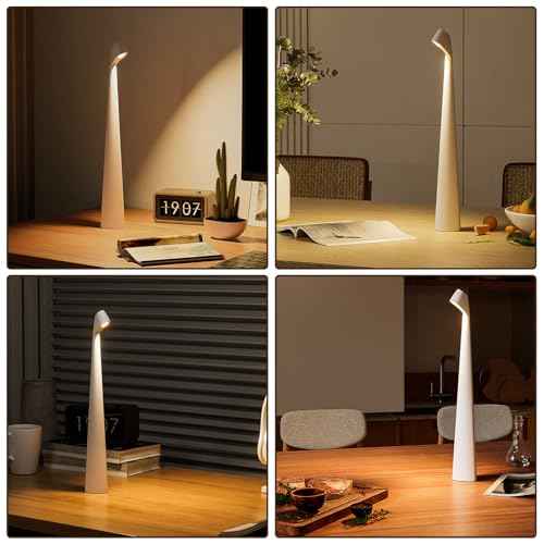 Portable Cordless LED Desk Lamp, Rechargeable Wireless Table Lamp, 3-Level Brightness, Patio & Bedside Night Light, Dining Room Ambient Reading Light (White)