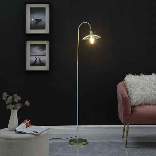 NicBex Floor Lamp,Industrial Home Decor Floor Lamp with Satin Matte Gold Cage Metal Shade,Standing Lamp Tall Lamp,Floor Lamps for Living Room,Bedroom and Office,Easy Assembly,Reading Light,Silver