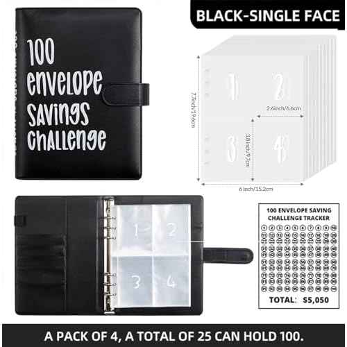 2PCS 100 Envelopes Money Saving Challenge, Envelopes Challenge Binder, Achieving Financial Goals with a Budget Binder and Cash Envelopes, Successfully Reach Your Savings Goals of $5,050 (Pink+Black)