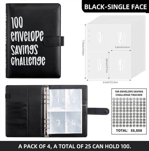 UOCLERY 2-Pack Pink & Black Money Saving Challenge Envelopes & Binder, 100 Envelopes for Budgeting & Financial Goals
