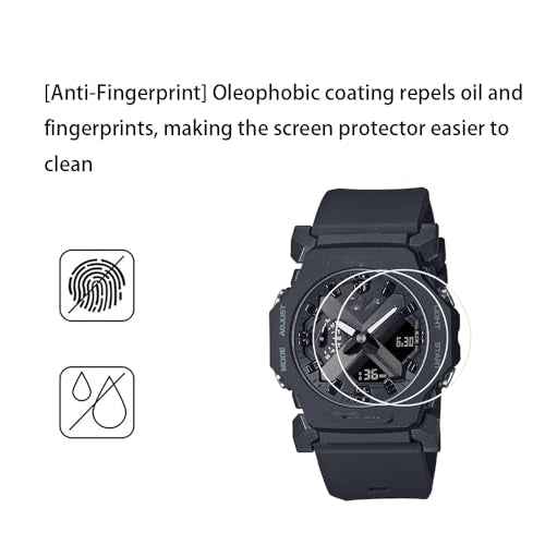 Walieoka Screen Protector Compatible with Casio GA-2300 Series,9H Hardness Tempered Glass Protective Film,Scratch Resistant Anti-Fingerprint [2 Pack]
