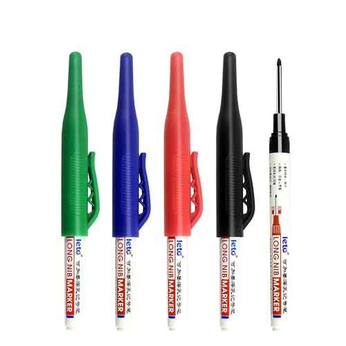 Generic Long Head Deep Hole Marker Pens, 2024 Upgrade, Permanent, Quick-dry, Waterproof Long Nib, Colorful Carpenter Deep Reach Markers, 4 Color Set, Black/red/green/blue