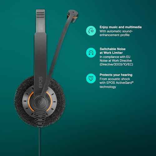 EPOS Sennheiser Consumer Audio SC 60 USB ML (504547) - Double-Sided Business Headset | For Skype for Business | with HD Sound, Noise-Cancelling Microphone, & USB Connector (Black)