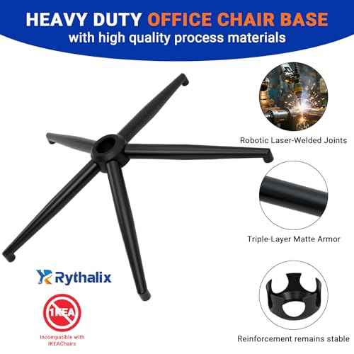 28" Office Chair Replacement Parts- Heavy Duty Base Replacement- 2500 Lbs Capacity Matte Black Metal Chair Legs with Universal Casters Sockets, for Most Office/Desk Chair