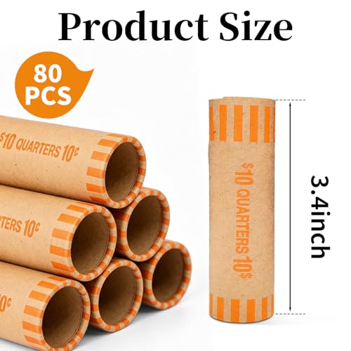80 Pcs Quarter Coin Wrappers - Preformed Rolls for Currency Storage (Volokitx, Quarter(80 PCS))