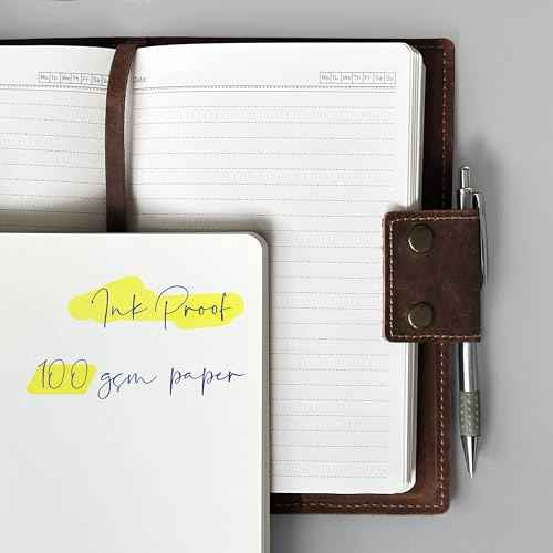 Albero Genuine Leather Refillable Journal for Men & Women - 5x8 Vintage Brown Handmade Leather Cover, 200+200 Lined & Unlined Pages (100gsm) - A5 Notebook Travel, Engineering, Executive & Writers Use