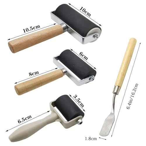 4 Pack Rubber Roller - Brayer Rollers with 3 Size for Crafting Brayer Rollers for Printmaking Brayer Tool Paint Brush Ink Applicator Art Craft Oil Painting Tool 1.4 in,2.4 in,4 in + 1 Scraper HRJZF