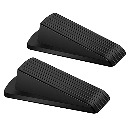 Black 2-Pack Heavy Duty Rubber Door Stoppers for Bottom of Doors, Non-Slip Wedge