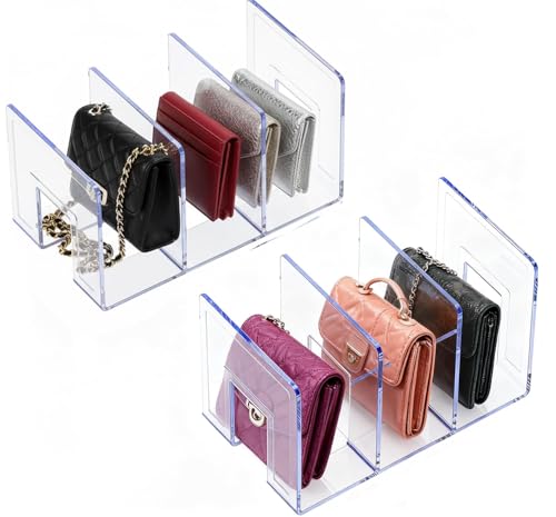 YAGELI Clear Acrylic Purse Organizer 2-Pack with 3 Compartments, Fits Clutches & Handbags