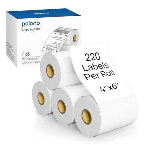 POLONO Genuine 4"x6" Direct Thermal Shipping Label, Perforated Postage Shipping Labels Compatible with POLONO PL60, PL70E and PL420 Label Printer, Permanent Adhesive, Commercial Grade, 880 Pack/4 Roll