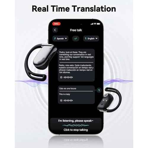 AI Translation Earbuds Real Time, 164 Languages & Accents, 4-in-1 Translator Earbuds Open Ear with 90H Playtime Audifonos Traductores Ingl?s Espa?ol Translation Headphones for Travel Business Meeting