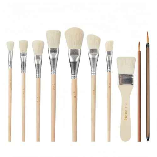 10 Pcs Pottery Glazing Brushes, Goat Hair Mop & Blending Brush Set for Ceramics, Acrylic Painting, Clay - Soft Bristle Artist Tools for Pottery Wheel, Canvas, Kiln Firing