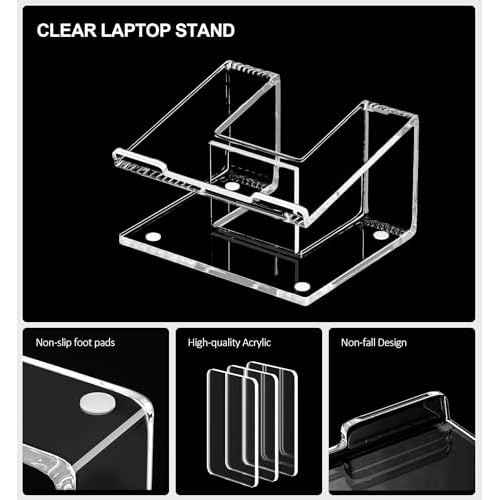 2 Pack Acrylic Laptop Stand for Desk, Computer Riser for 10-15.6 Inch Laptops, Ergonomic Laptop Holder, Computer Stand Compatible with Macbooks and Notebooks- Clear
