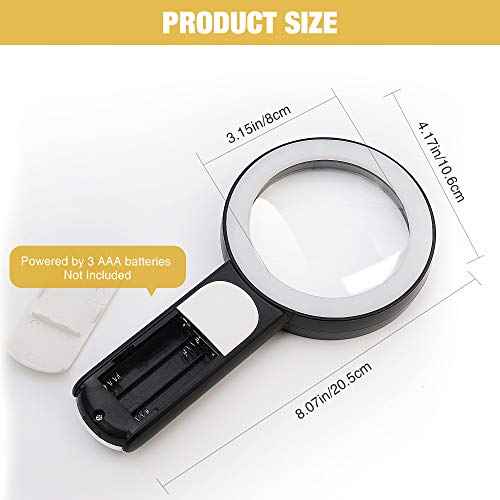 JMH Magnifying Glass with Light, 30X Handheld Large Magnifying Glass 18LED Cold and Warm Light with 3 Modes, Illuminated Lighted Magnifier for Seniors Reading, Coins, Jewelry