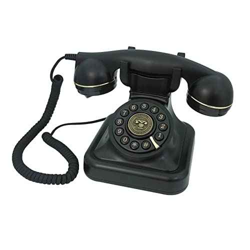 Corded Landline Home Phone, Black Retro Style Vintage Plastic Telephone Desktop Landline Telephone Fixed Antique Telephone Set for School Office Hotel Decor, 8005