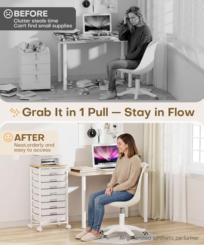 Homde White 8-Drawer Rolling Storage Cart for Desk, Office & Home Organization