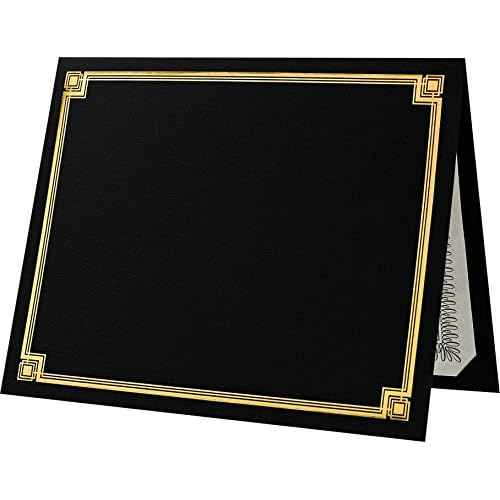 LUXPaper 9.5" x 12" Certificate Holders | Black Linen | Embossed Gold Foil Border | 100lb. Cover | 25 Qty