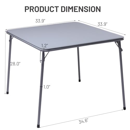 FurnitureR 34-Inch Square Folding Card Table with PVC Top & Metal Frame, Grey