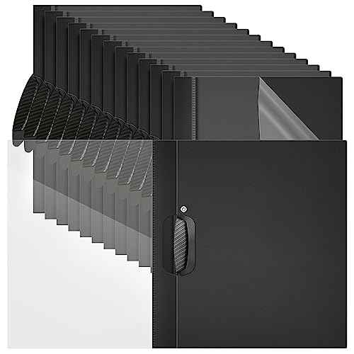 Teling 48 Pcs Report Covers with Sliding Bar Clear Plastic Presentation Folders 9.4 x 11.8 Inches Paper Binder Pocket Folder for Back to School Classroom Business Files Document Office (Black)